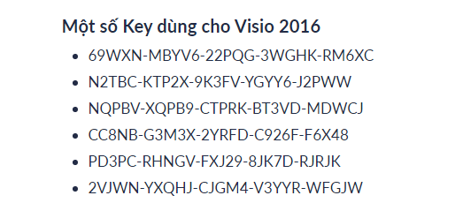 Một số key quan trọng dùng để cài đặt phần mềm Visio 2016